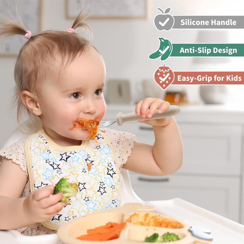 DRKIO 8 Pieces Toddler Forks Set - Baby Forks with Silicone Handle Children safe 18/8 Stainless Steel Toddler Utensils Set for Self Feeding Kids Silverware Anti-Choke Design Food Grade Dishwasher Safe - Image 4